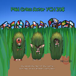 Based on the grass actors from the 2026 superbowl halftime show, turn your character into a grrass actor holding flags representing the character's country(ies) of origin!